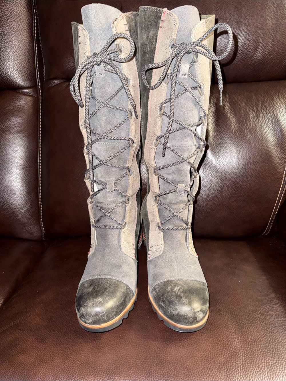 SOREL CATE THE GREAT WEDGE Tall GRAY Boots Waterproof Knee sz 9.  Excellent cond